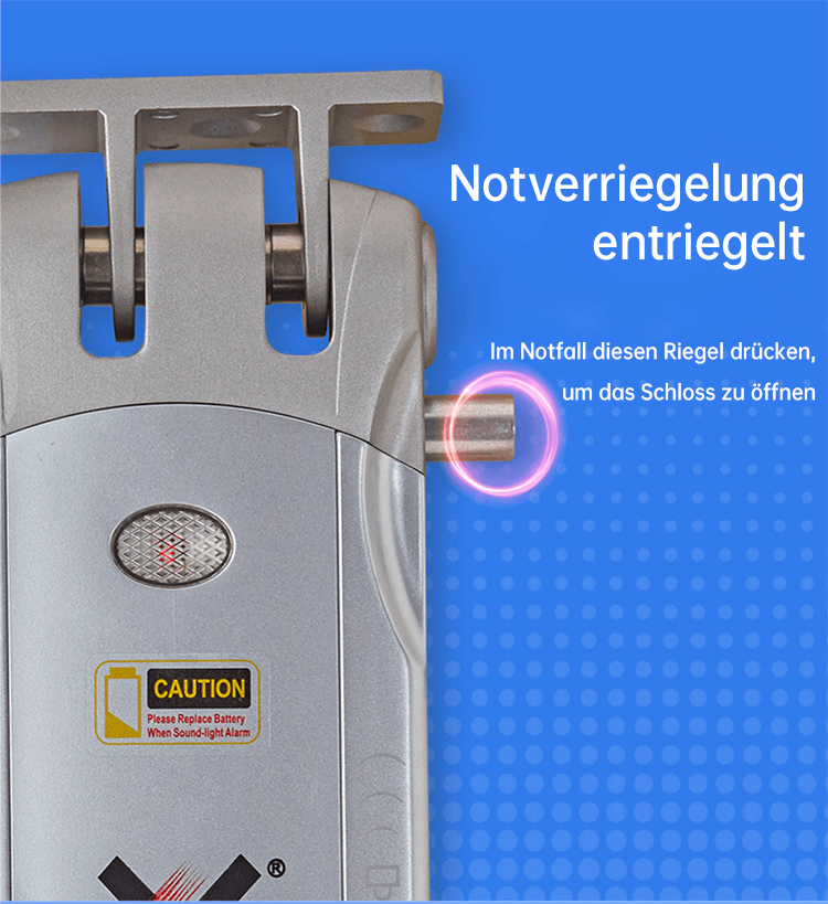 Notentriegelungshebel & Batteriewechsel‑Hinweis