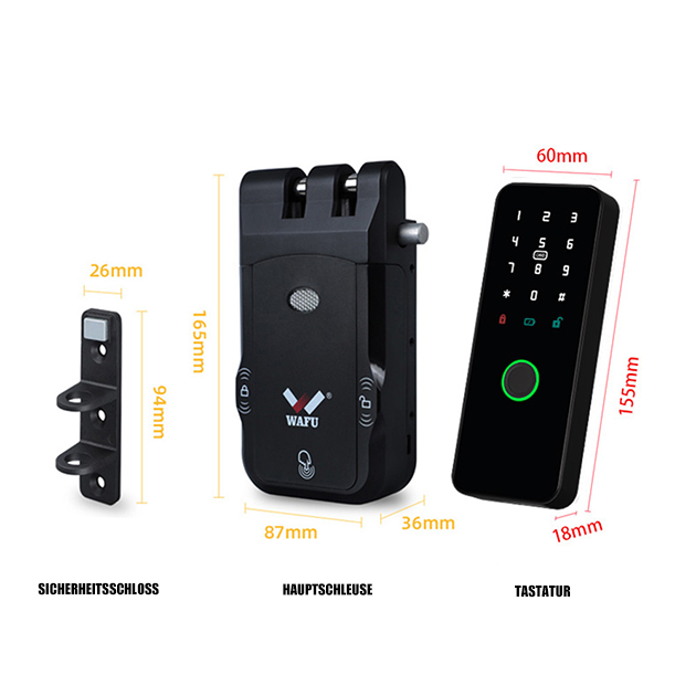 WF‑026 Schlosskörper & Zubehör – Maßübersicht