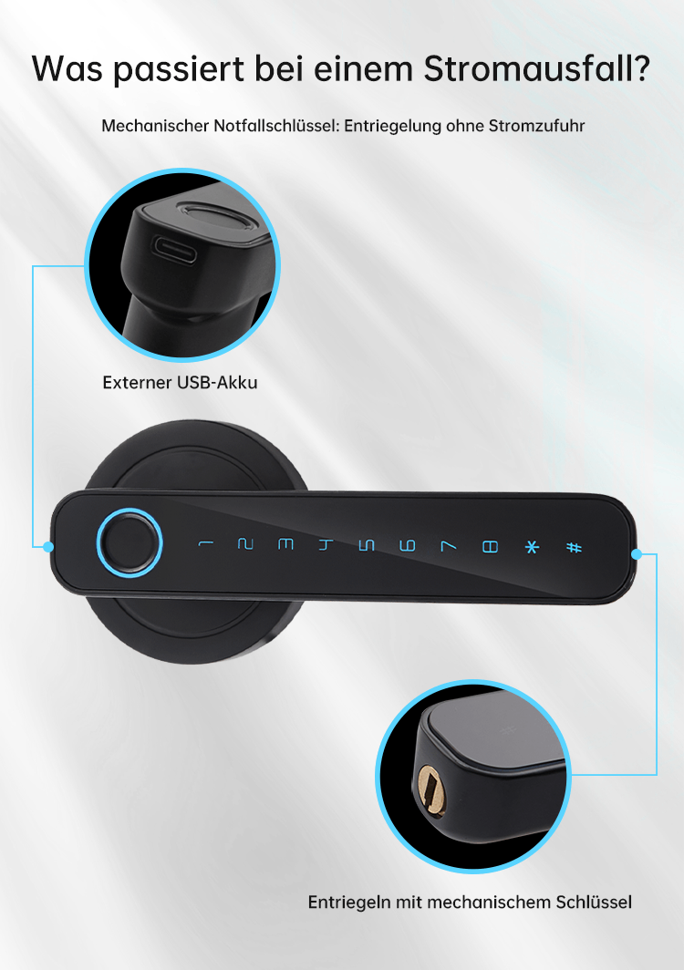 WF‑F4 Mechanischer Schlüssel + Type‑C Notstrom