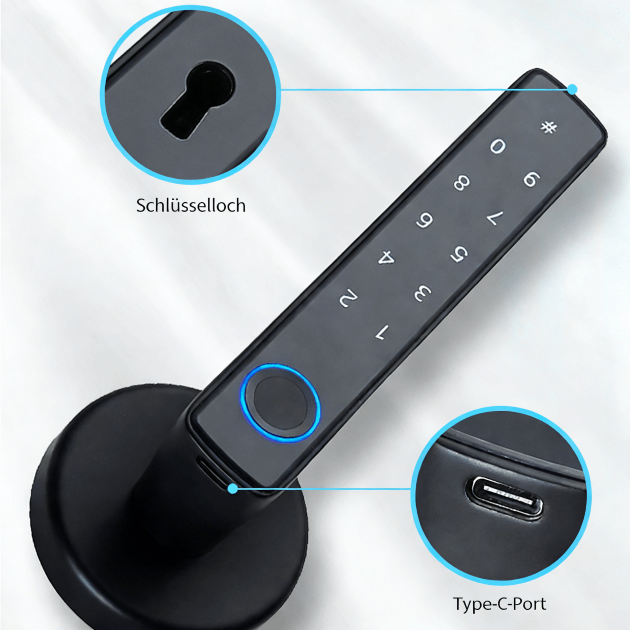 WF‑F8 mechanisches Schlüsselloch + Type‑C Notstrom