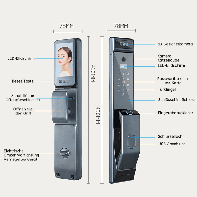 WF‑MY4 3D Gesichtserkennung – LCD‑Bildschirmmaße