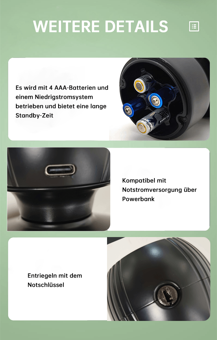 WF‑Q7 4 × AAA Batterien 6‑Monats Laufzeit & Type‑C Notstrom
