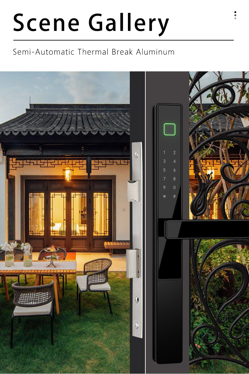 WAFU WF-V2 Thermal Break Aluminum Smart Lock — scene display on decorative gate | product photo 4