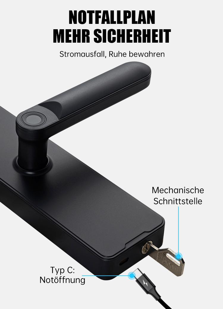 WF‑X8 Mechanischer Schlüssel + Type‑C Notstrom