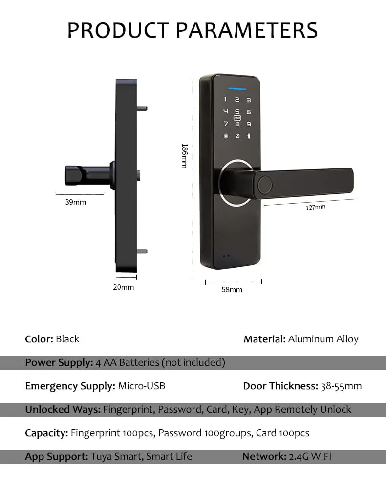 WAFU WF-F1 5-in-1 Smart Handle Lock — smart handle lock, fingerprint password lock | detail image 9