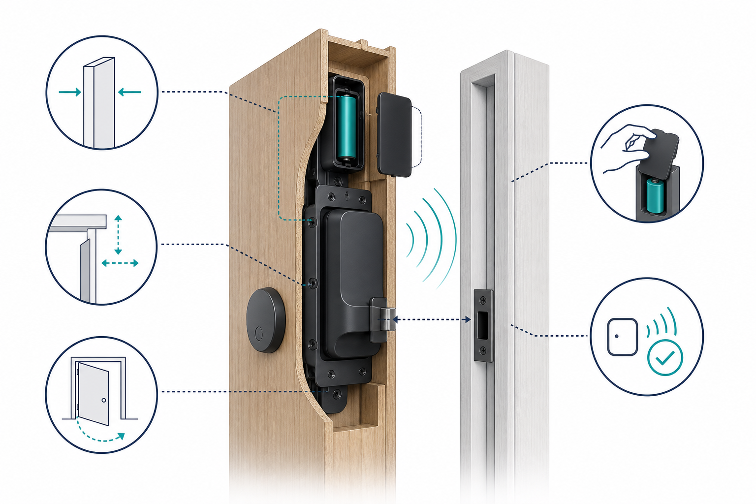 Prüfpunkte für Türraum, Einbauposition, Notstrom und Funkverbindung eines unsichtbaren Smart Locks