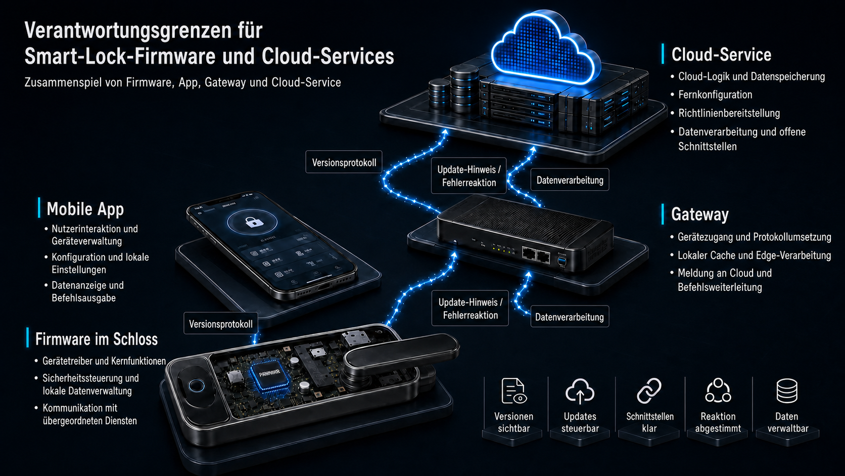 Verantwortungsgrenzen für Smart-Lock-Firmware, App, Gateway und Cloud-Service